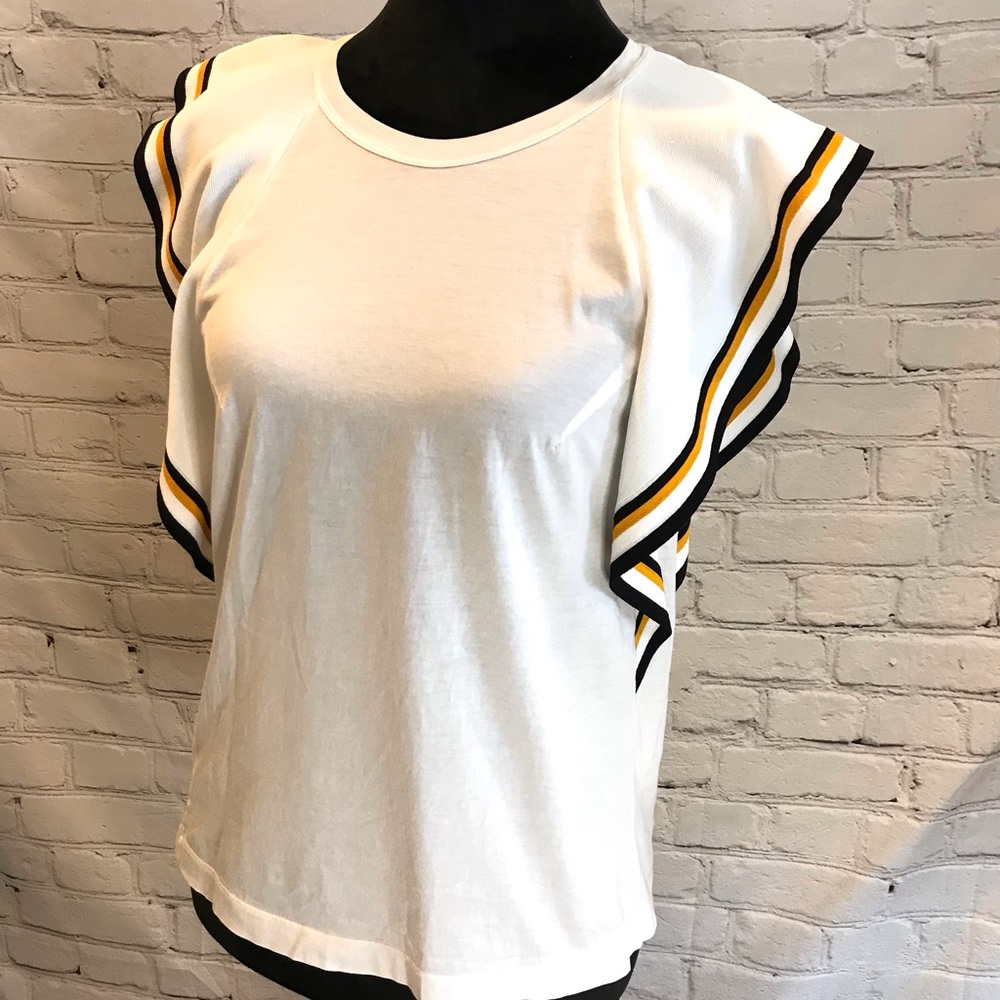 MRZ Italian Cotton White Ruffle Sleeve Top size SMALL
